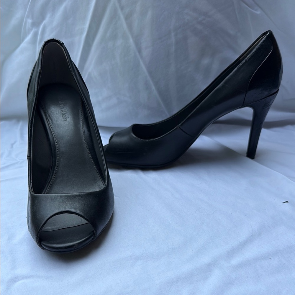 Calvin Klein Black Peep-Toe Stiletto Heels